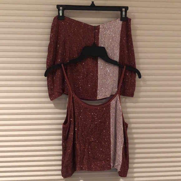 🆕💞sequin & sneakers skirt set! adjustable tank top! zipper back skirt! copper! M - Picture 9 of 15